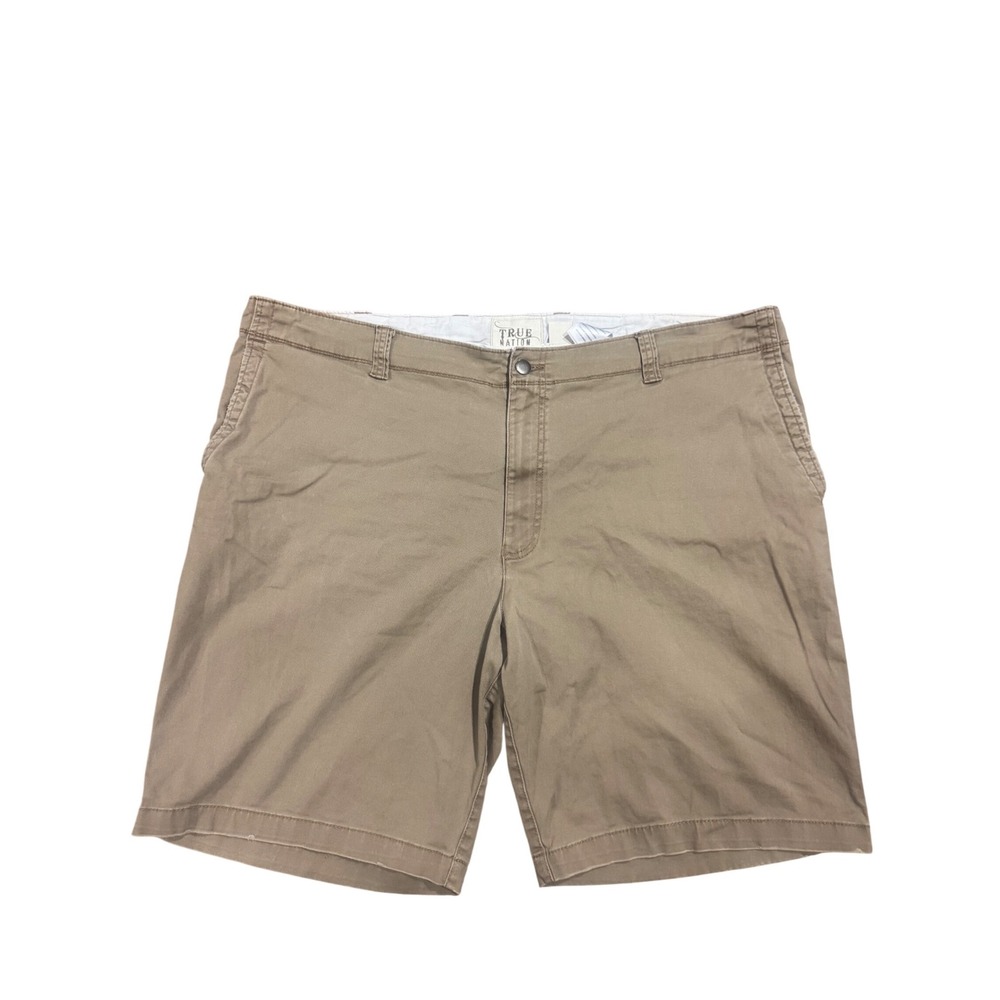 True Nation Mens Khaki Chino Shorts Size 48 Tan Cotton Stretch Flat Front Casual